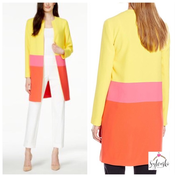 🆕 Anne Klein Colorblocked Car Coat Basic Coat - Picture 2 of 9